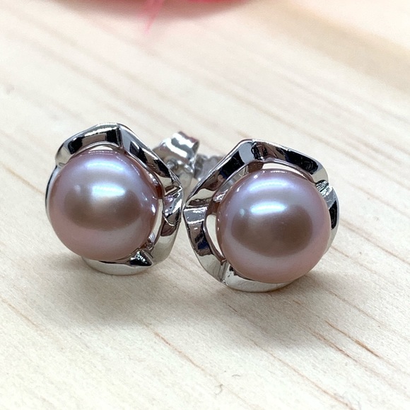 Natural Freshwater Pearl Stud Earrings S 925 - Picture 7 of 10